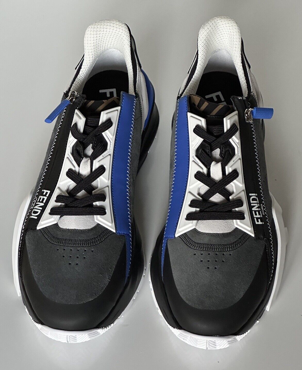 NIB 930 $ Fendi Flow Herren-Sneaker aus Leder/Stoff Schwarz/Blau 11 US (44) 7E1392