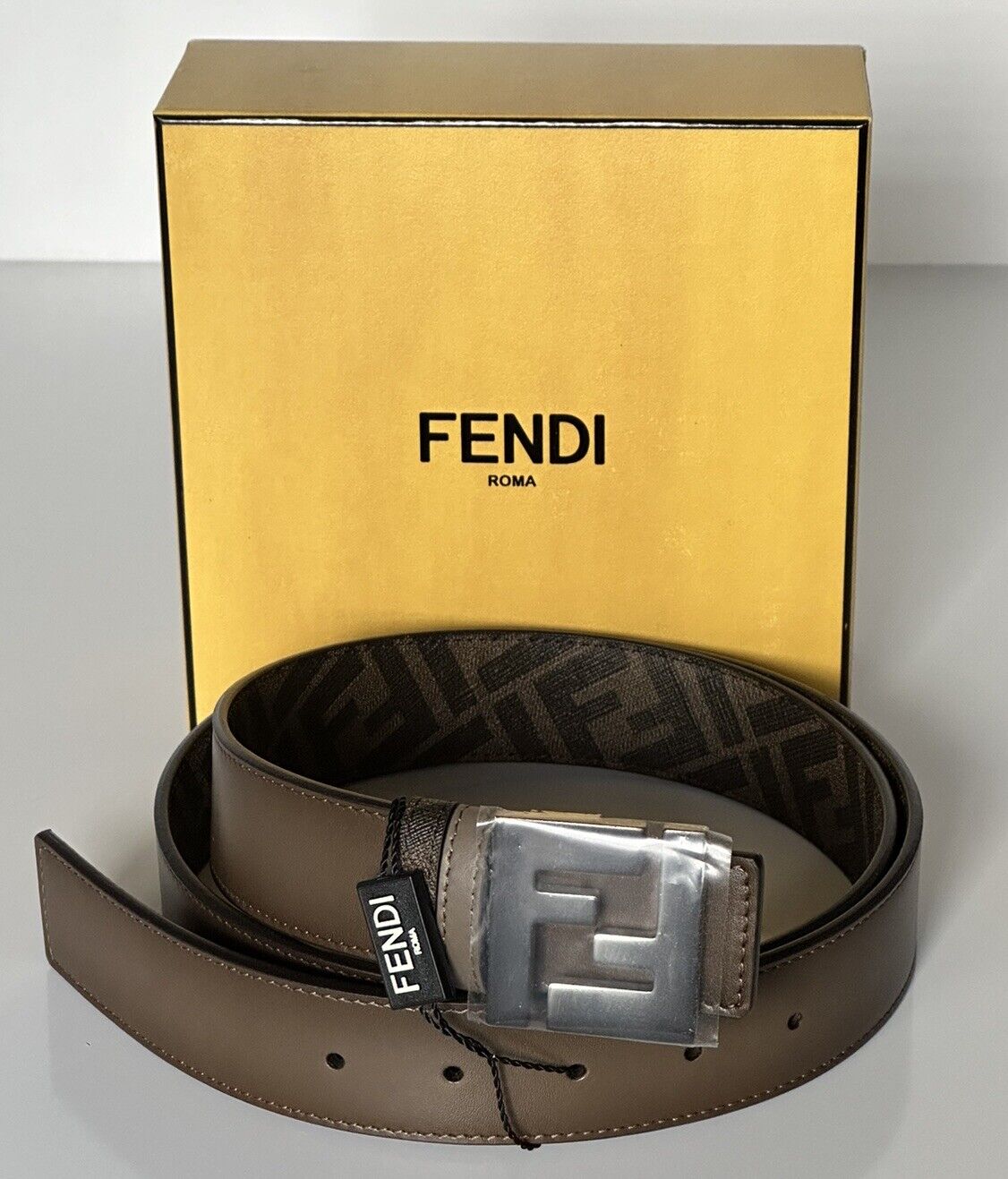 NIB 630 $ Fendi FF Kalbsleder Tartufo/Schwarz&amp;Braun Wendegürtel 105/42 7C0468 