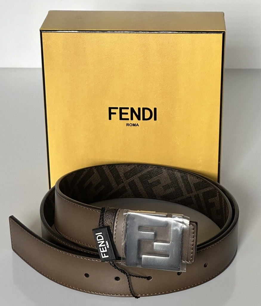 NIB $630 Двусторонний ремень Fendi FF из телячьей кожи Tartufo/черно-коричневый 105/42 7C0468 