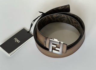 NIB $630 Двусторонний ремень Fendi FF из телячьей кожи Tartufo/черно-коричневый 105/42 7C0468 