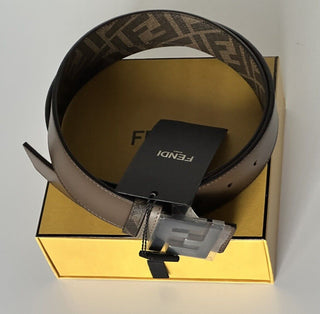 NIB $630 Двусторонний ремень Fendi FF из телячьей кожи Tartufo/черно-коричневый 105/42 7C0468 
