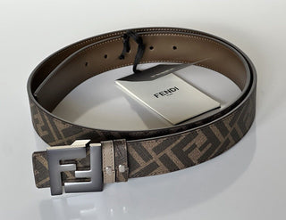 NIB $630 Двусторонний ремень Fendi FF из телячьей кожи Tartufo/черно-коричневый 105/42 7C0468 