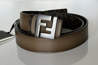 NIB $630 Двусторонний ремень Fendi FF из телячьей кожи Tartufo/черно-коричневый 105/42 7C0468 