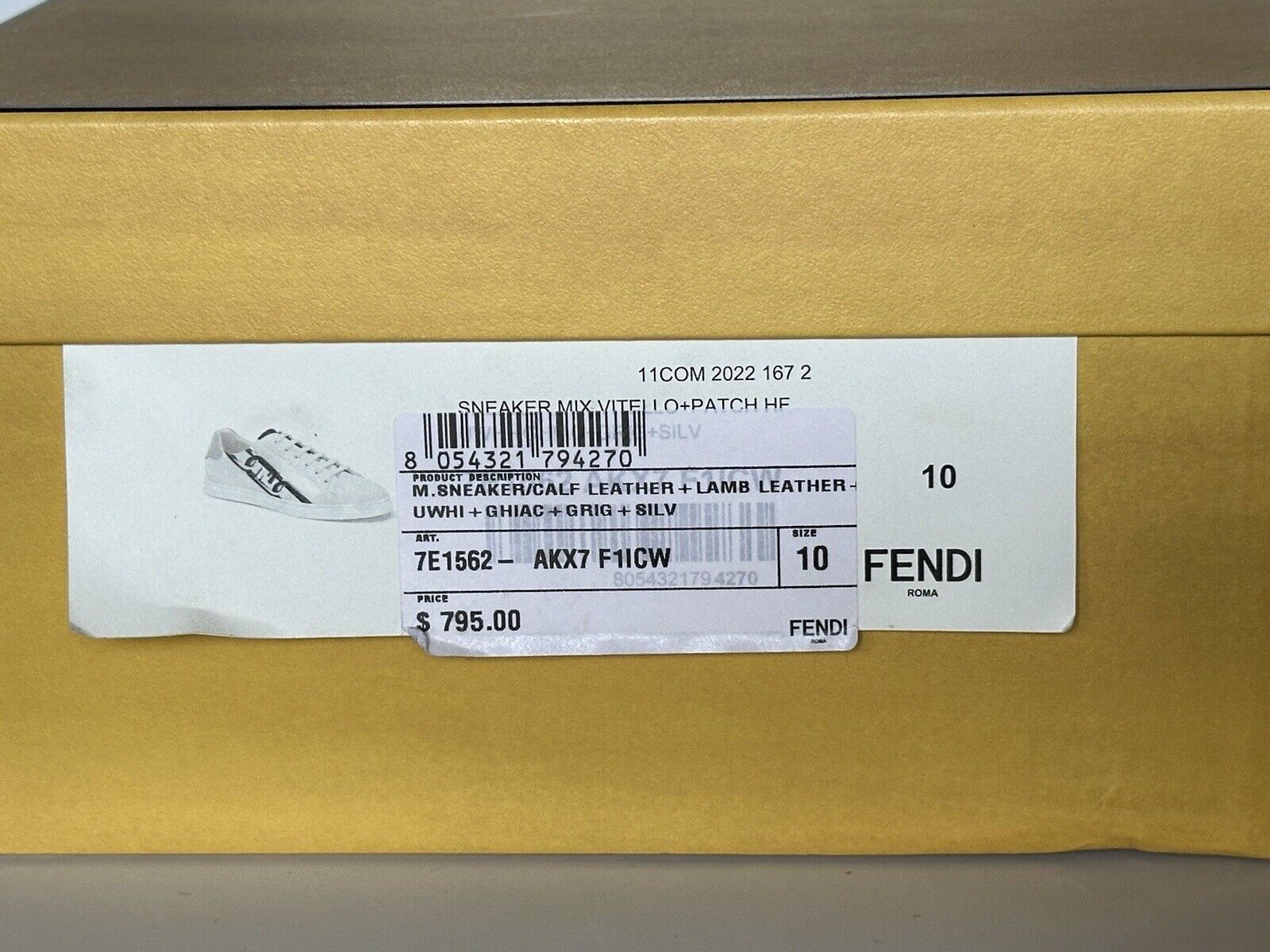 NIB $795 Fendi O'lock Кожаные белые кроссовки 11 США (44 евро) 7E1562 Италия
