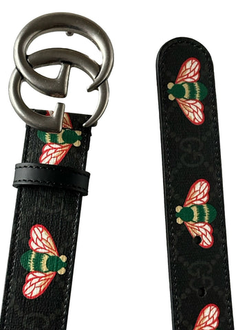 NWT Gucci GG Marmont Supreme Bee Pattern Print Thin Belt Black 100/40 IT 414516