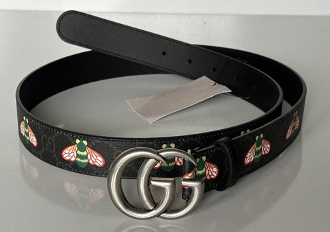 NWT Gucci GG Marmont Supreme Bee Pattern Print Thin Belt Black 105/42 IT 414516