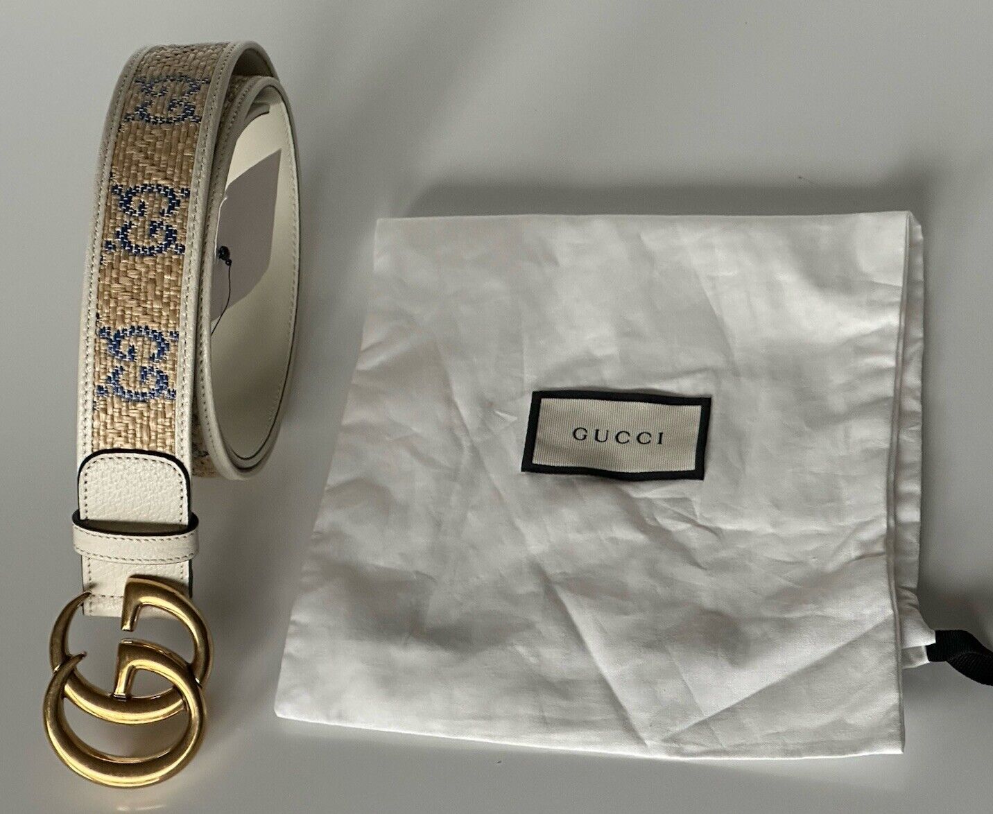 Neu mit Etikett: Gucci Damen-Gürtel Raffia GG Marmont in Nude 110/44 Italien 400593 