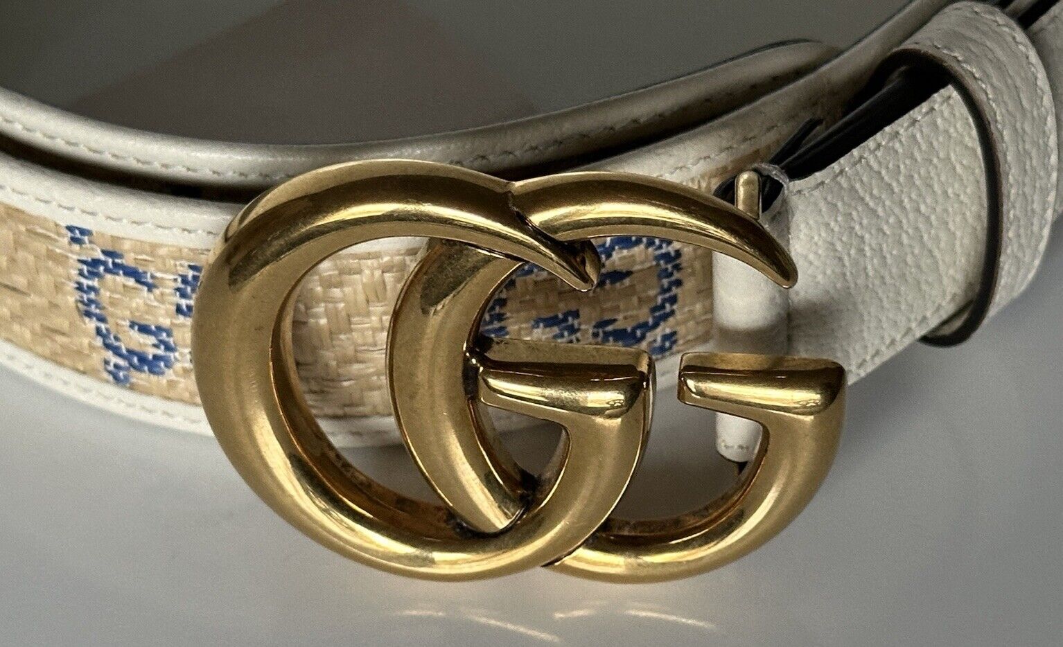 Женский широкий ремень NWT Gucci из рафии GG Marmont телесного цвета 110/44 Италия 400593 
