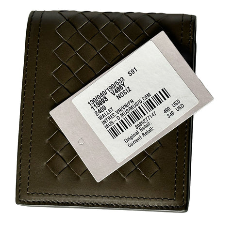 Neu mit Etikett: 490 $ Bottega Veneta Intrecciato Leder Senf Bifold Wallet 113993 Italien