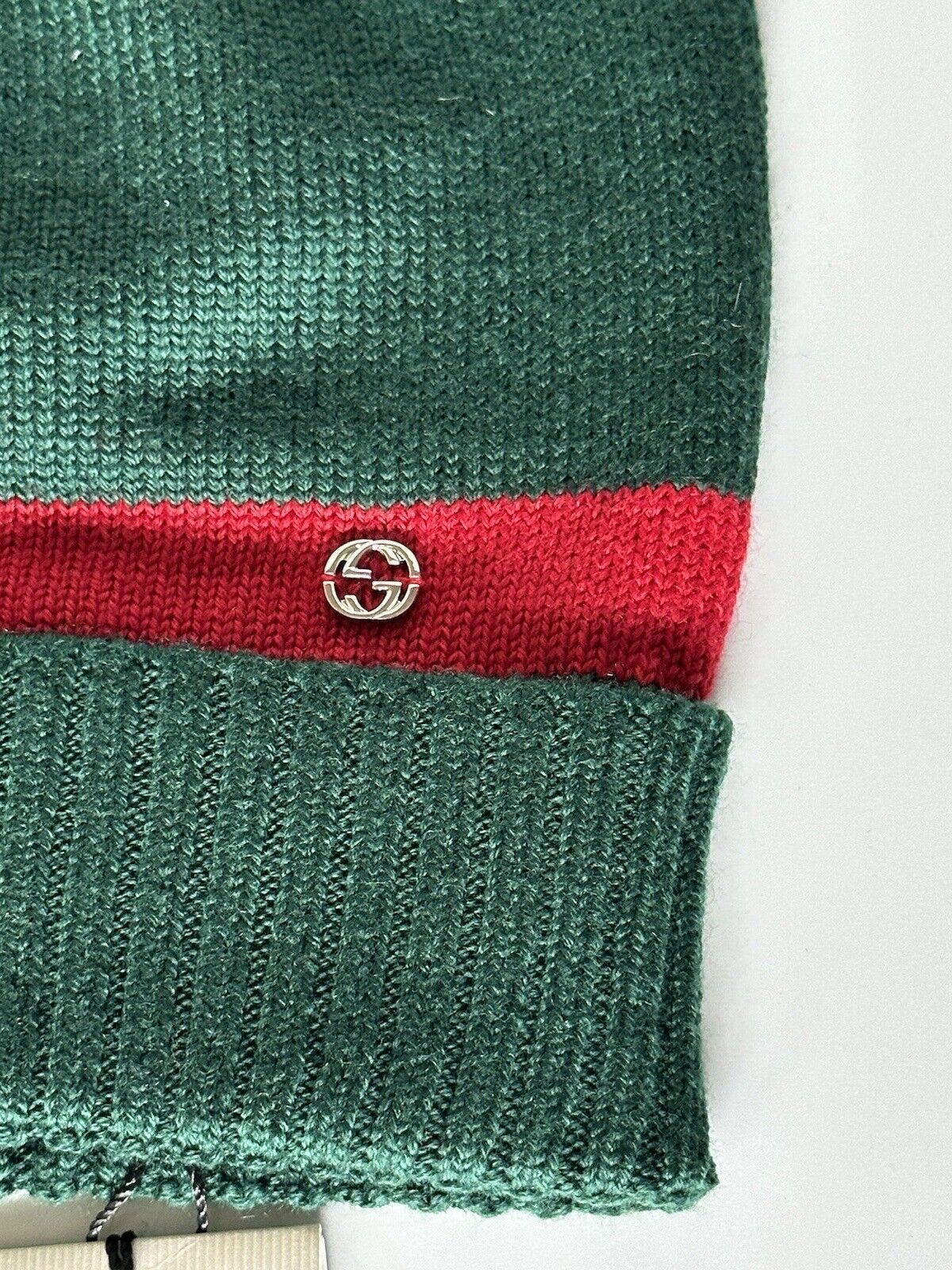 NWT Gucci Knit Wool Green/Red Beanie Hat Medium (58 cm) Made in Italy 494598