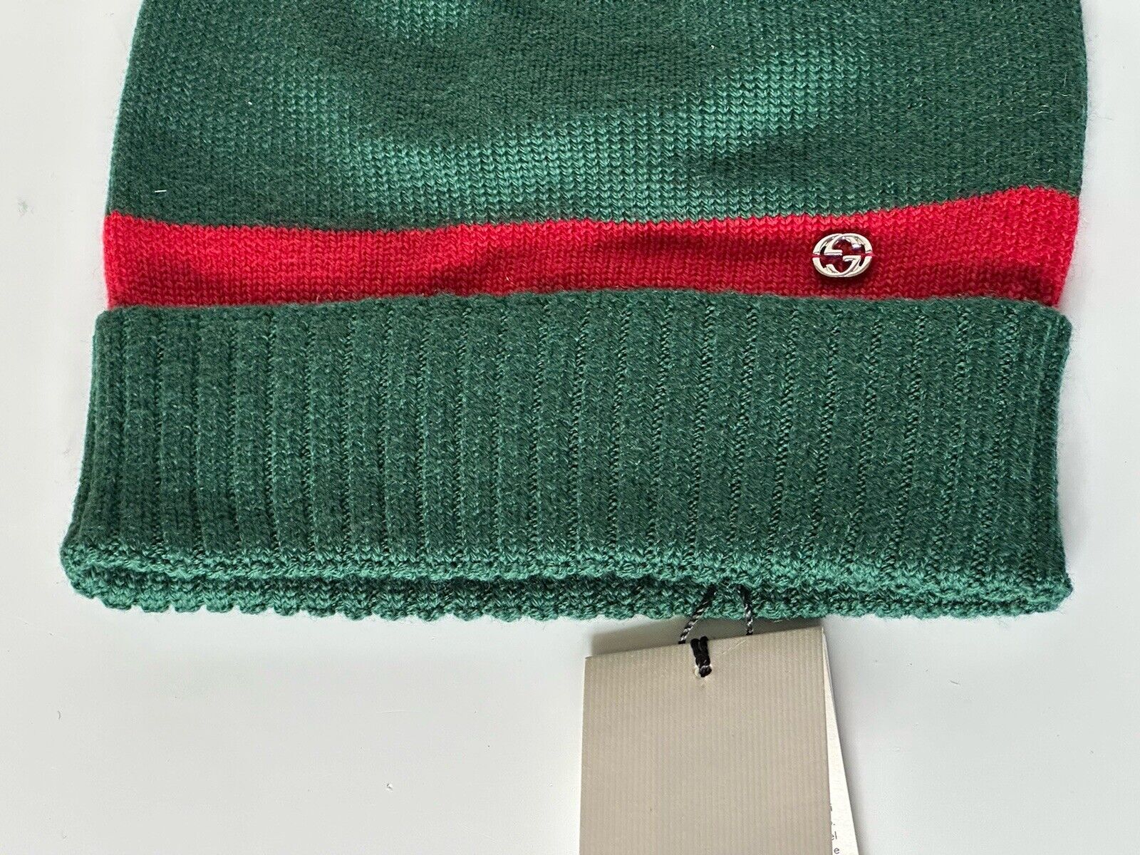 Neu mit Etikett: Gucci Strickmütze aus Wolle in Grün/Rot, mittelgroß (58 cm), hergestellt in Italien, 494598 
