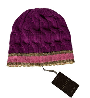 NWT Gucci Knit Wool/Cashmere Magenta/Pink Beanie Hat Medium (57 cm) Italy 544546