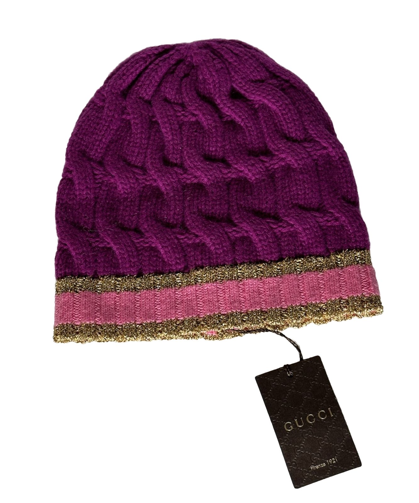 NWT Gucci Knit Wool/Cashmere Magenta/Pink Beanie Hat Medium (57 cm) Italy 544546