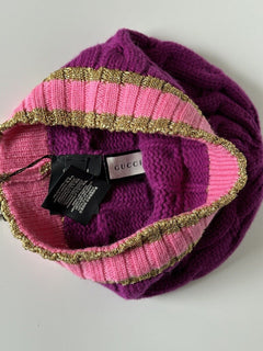 NWT Gucci Knit Wool/Cashmere Magenta/Pink Beanie Hat Medium (57 cm) Italy 544546