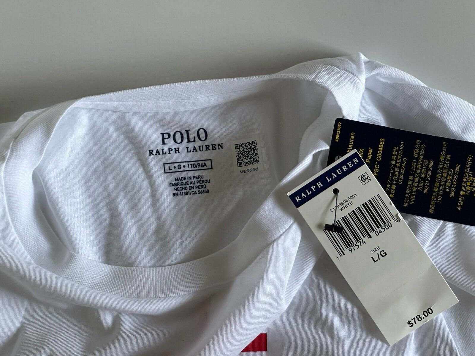 Neu mit Etikett: 78 $ Polo Ralph Lauren USA Flag Weißes Kurzarm-T-Shirt-Oberteil Large