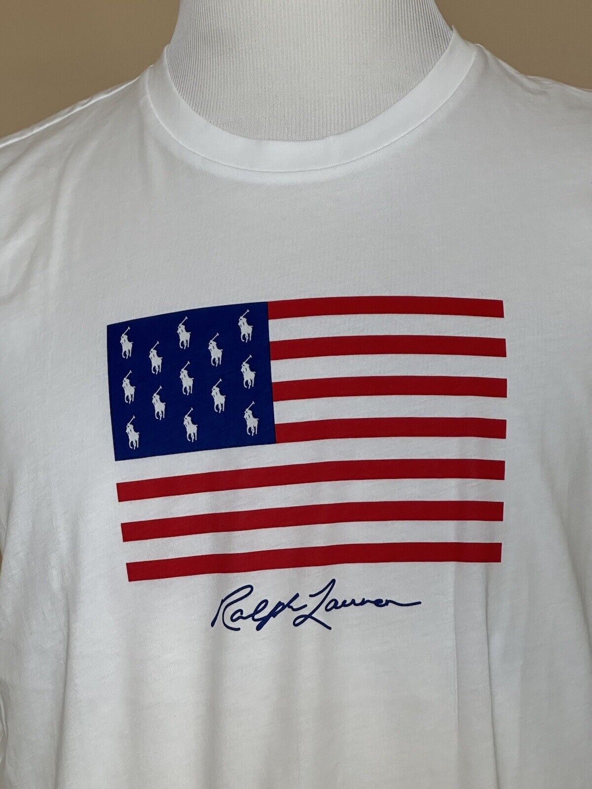 Neu mit Etikett: 78 $ Polo Ralph Lauren USA Flag Weißes Kurzarm-T-Shirt-Oberteil Medium