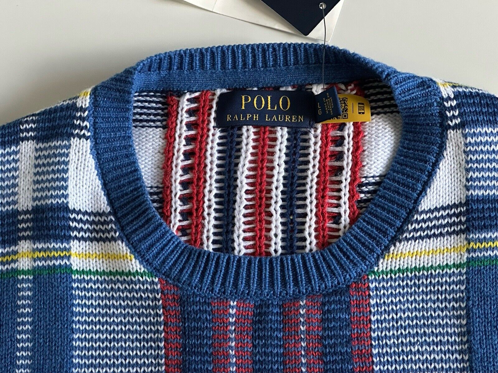 Neu mit Etikett: 398 US-Dollar Polo Ralph Lauren Strick-Baumwollpullover für Herren, mehrfarbig, Größe L 