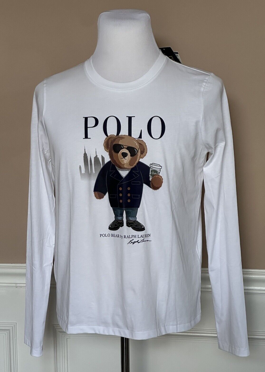 NWT $110 Polo Ralph Lauren Bear White Long Sleeve Cotton T-Shirt Top XL