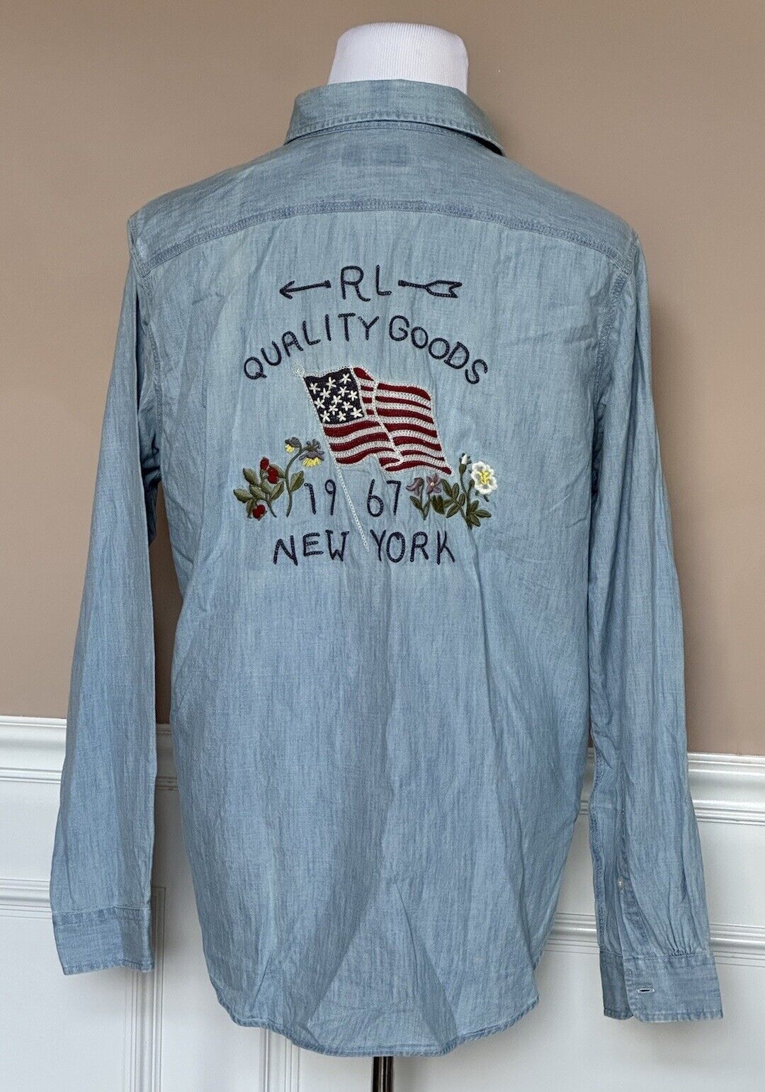 Neu mit Etikett: 148 $ Polo Ralph Lauren Herren-Button-Down-Baumwollhemd in Blau, Größe L