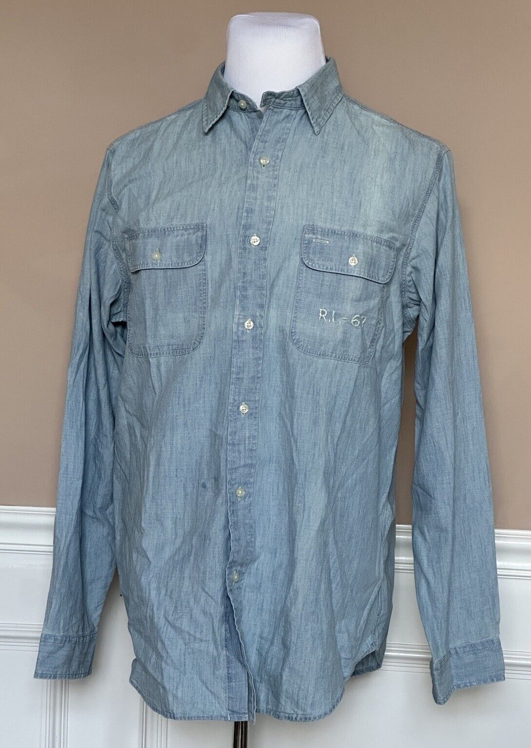 NWT $148 Polo Ralph Lauren Men's Button-down Blue Cotton Shirt Large