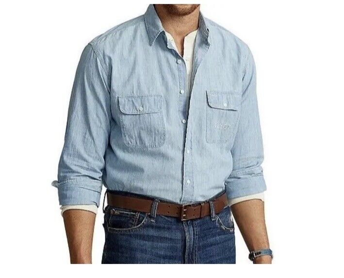 СЗТ $148 Polo Ralph Lauren Синяя хлопковая рубашка на пуговицах XL