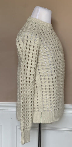 Neu mit Etikett: 1350 $ Bottega Veneta Damen-Pullover aus offener Wolle mit Zopfmuster XS Italien 670133