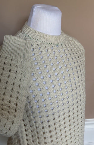 Neu mit Etikett: 1350 $ Bottega Veneta Damen-Pullover aus offener Wolle mit Zopfmuster XS Italien 670133