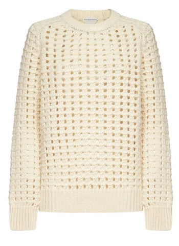 Neu mit Etikett: 1350 $ Bottega Veneta Damen-Pullover aus offener Wolle mit Zopfmuster XS Italien 670133