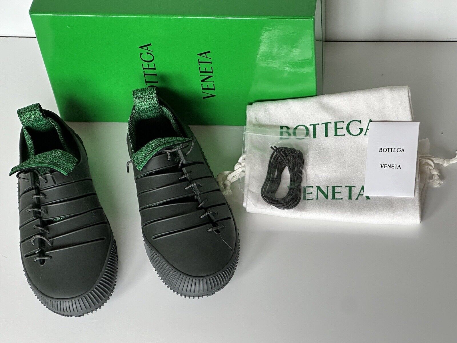 NIB $750 Bottega Veneta Tech Knit Rubber Green Climber Sneakers 9 US 658725 IT