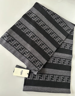 СЗТ 470 долларов США Fendi FF Logo Вязаный шерстяной шарф черного/серого цвета, 12 Ш x 73,5 л FXS124 Италия 