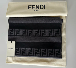 СЗТ 470 долларов США Fendi FF Logo Вязаный шерстяной шарф черного/серого цвета, 12 Ш x 73,5 л FXS124 Италия 