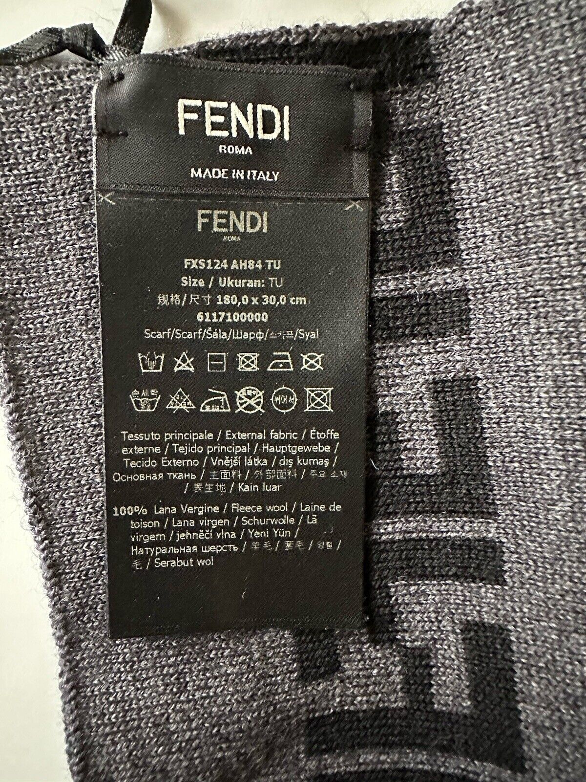СЗТ 470 долларов США Fendi FF Logo Вязаный шерстяной шарф черного/серого цвета, 12 Ш x 73,5 л FXS124 Италия 