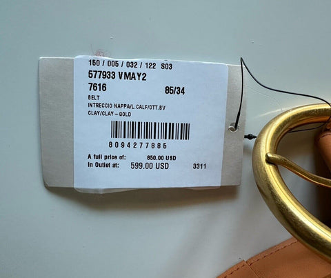NWT $850 Bottega Veneta Intrecciato Nappa Leather Clay Belt 34/85 IT 577933