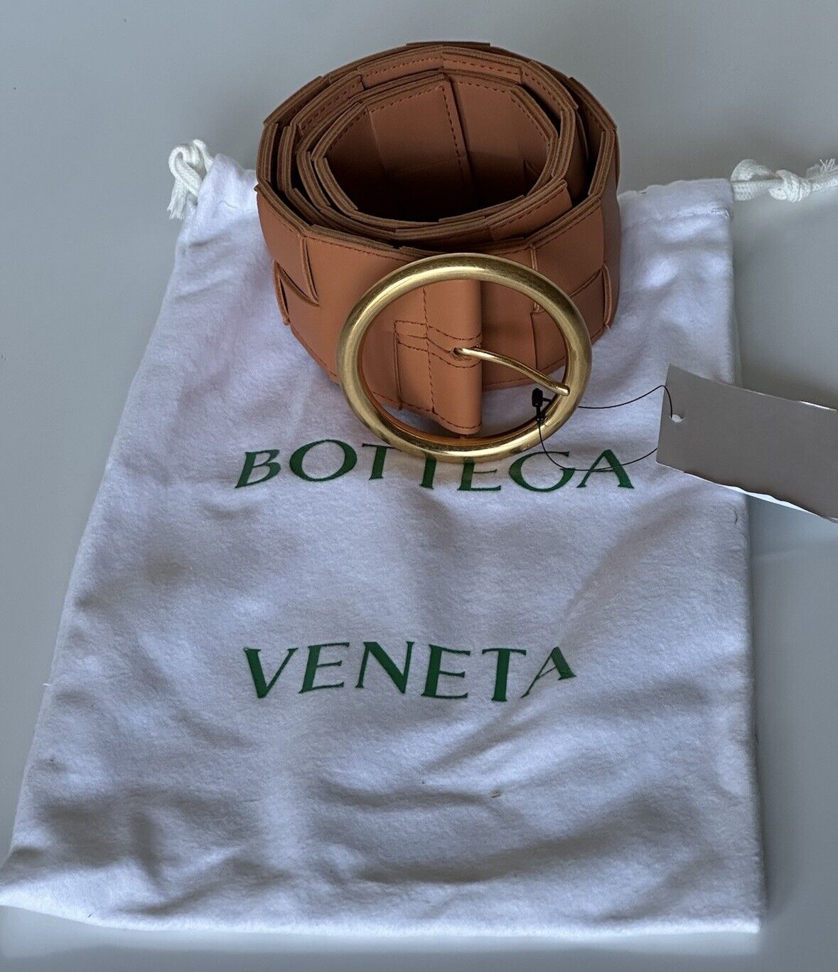 NWT $850 Bottega Veneta Intrecciato Nappa Leather Clay Belt 34/85 IT 577933