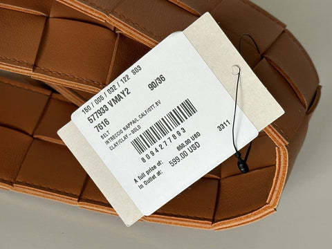 NWT $850 Bottega Veneta Intrecciato Nappa Leather Clay Belt 36/90 IT 577933