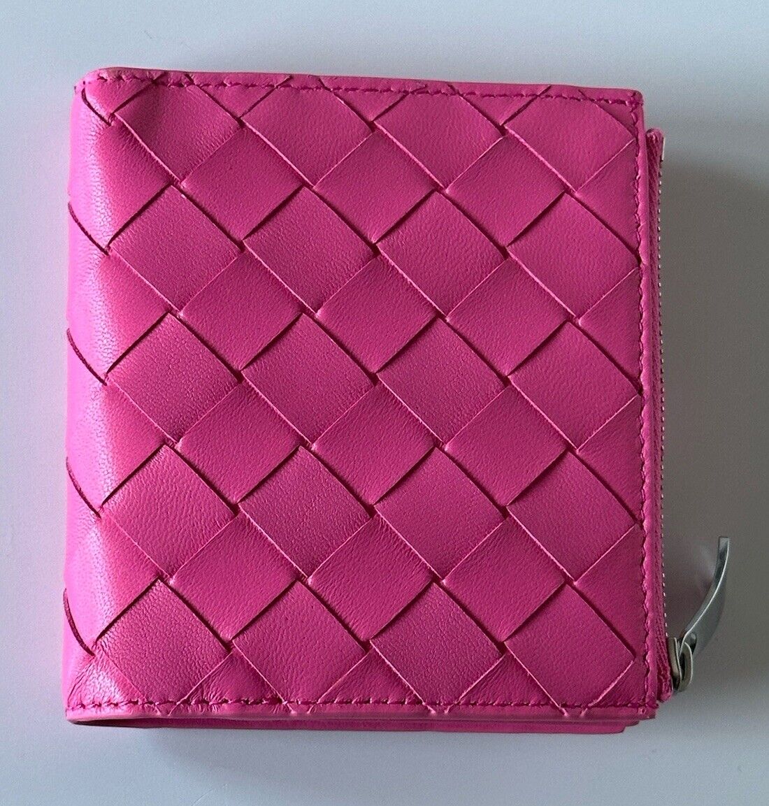 Bottega Veneta Intrecciato Napa Leather Zipper Wallet Pink IT 600270 NWT $630