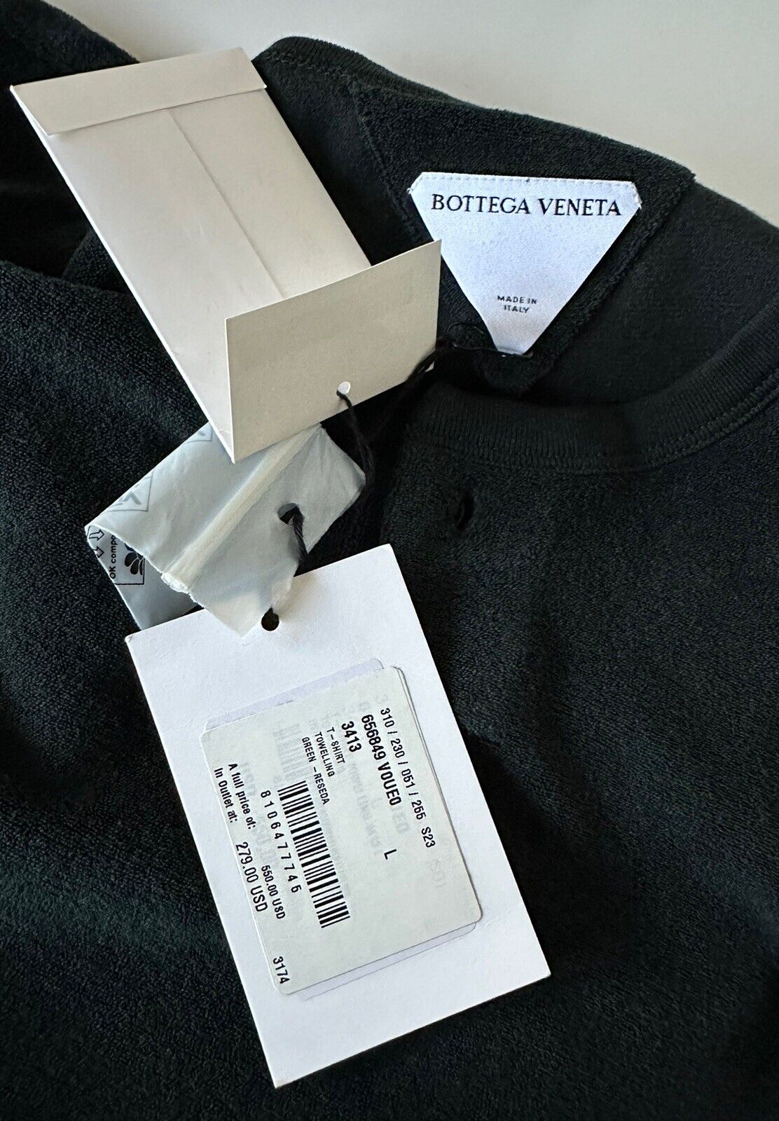 Neu mit Etikett: 550 $ Bottega Veneta Herren-T-Shirt aus Frottee-Jersey, Grün, Größe L, Italien, 656849