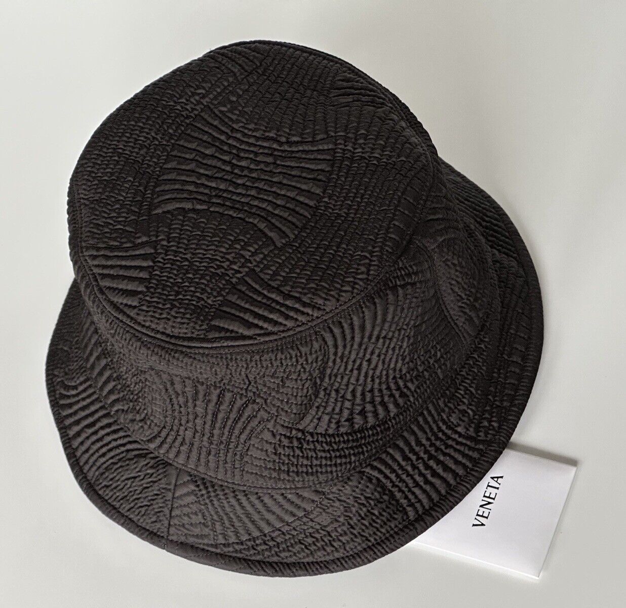 NWT $850 Bottega Veneta Intrecciato Pattern Nylon Bucket Hat Brown L IT 708696