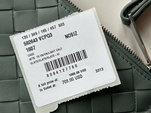 NWT $1000 Bottega Veneta Intrecciato Leather Pouch Case Slate 592643 Italy