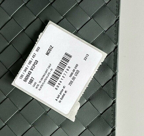 NWT $1000 Bottega Veneta Intrecciato Leather Pouch Case Slate 592643 Italy