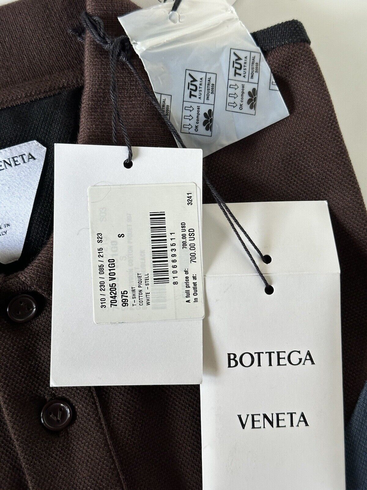 NWT 700 долларов США Bottega Veneta Разноцветная рубашка-поло из хлопка пике S (оверсайз) 704205 