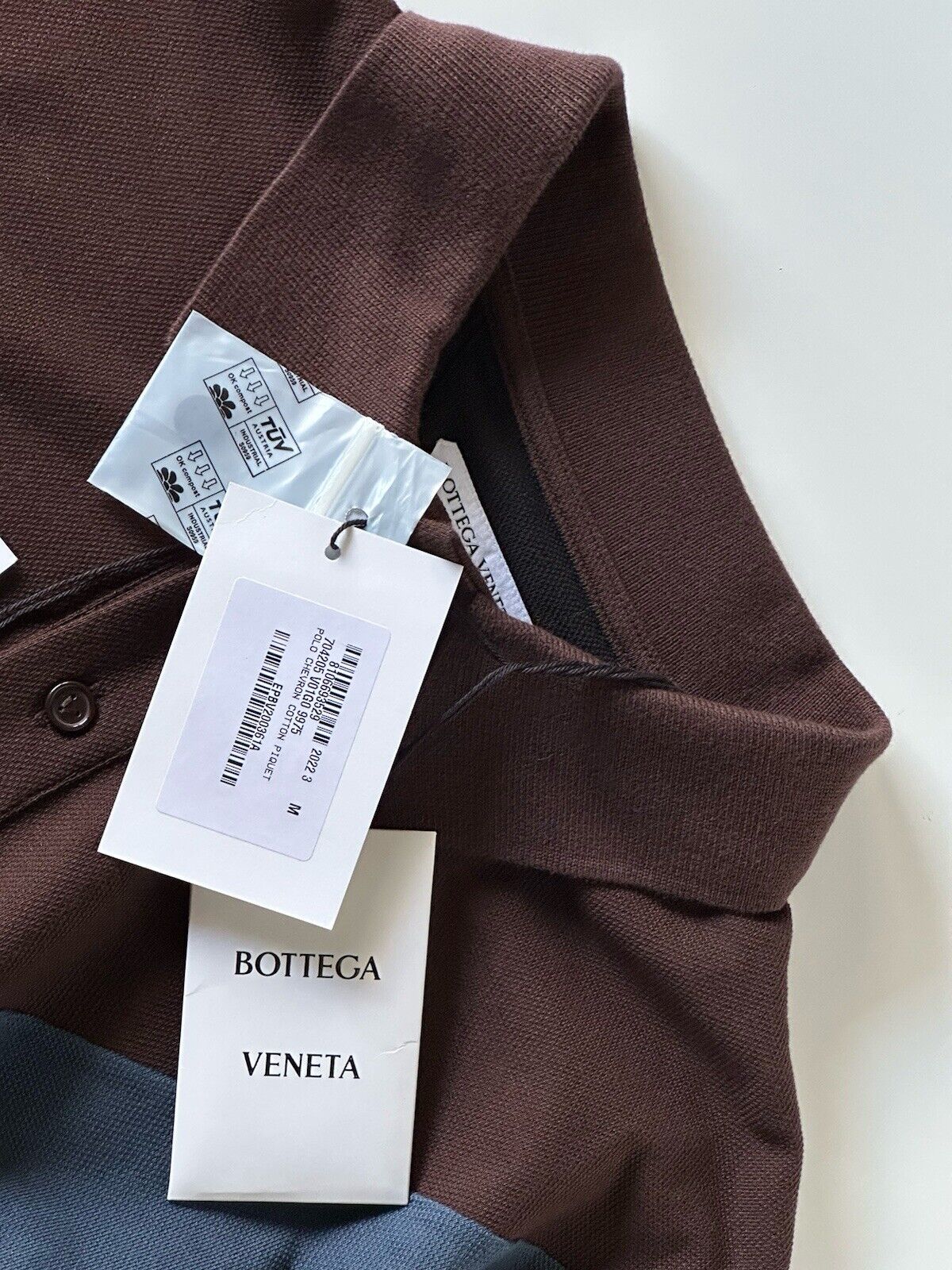 Neu mit Etikett: 700 $ Bottega Veneta Baumwoll-Piquet-Polo-Mehrfarbenhemd M (Übergröße) 704205 