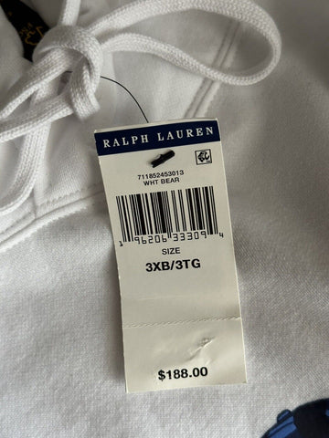 NWT $188 Polo Ralph Lauren Long Sleeve Bear Sweatshirt with Hoodie White 3XB/3TG