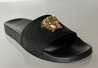 Versace Gold Medusa Head Slides Sandals Black 10 US (40 Euro) Italy NIB $450