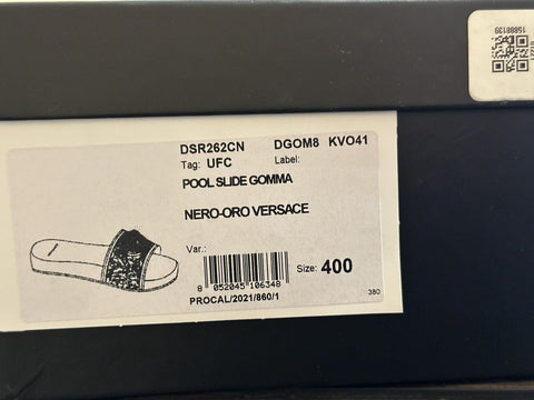 NIB $ 450 Versace Gold Medusa Head Slides Sandalen Schwarz 10 US (40 Euro) Italien 