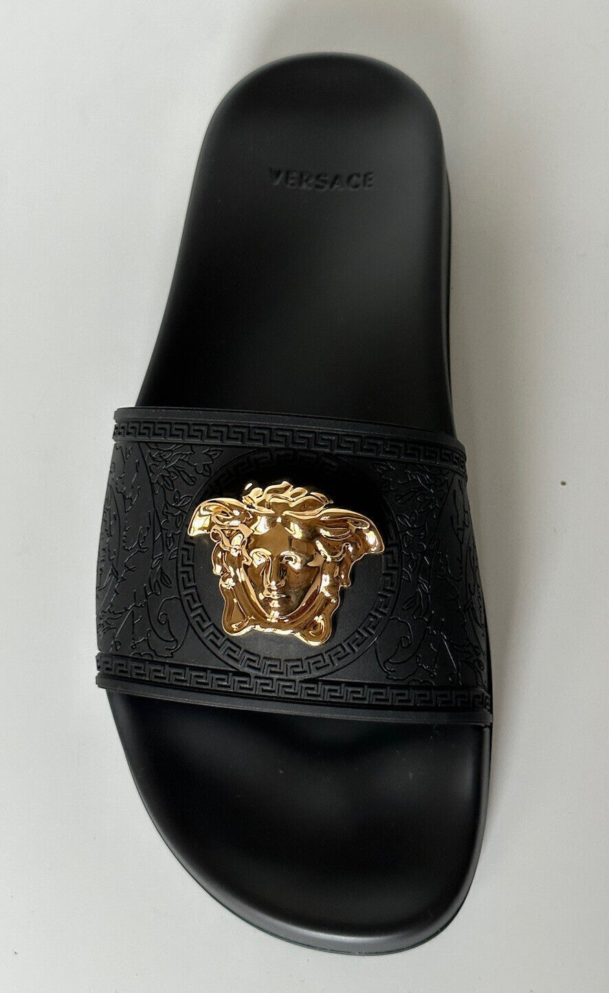 NIB $450 Versace Gold Medusa Head Slides Sandals Black 10 US (40 Euro) Italy