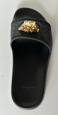 NIB $ 450 Versace Gold Medusa Head Slides Sandalen Schwarz 10 US (40 Euro) Italien 