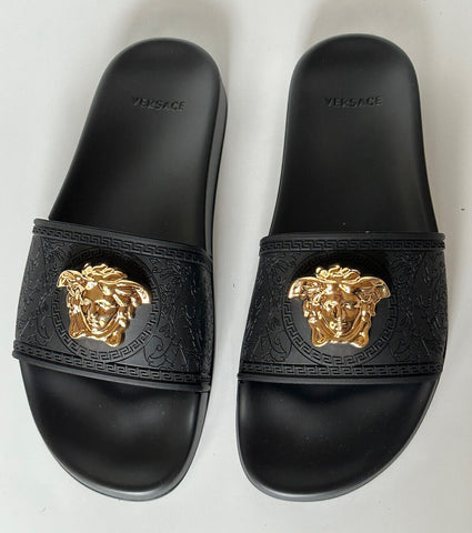 NIB $ 450 Versace Gold Medusa Head Slides Sandalen Schwarz 10 US (40 Euro) Italien 