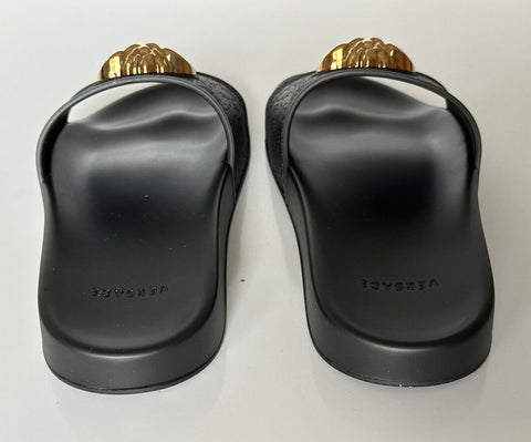 NIB $ 450 Versace Gold Medusa Head Slides Sandalen Schwarz 10 US (40 Euro) Italien 
