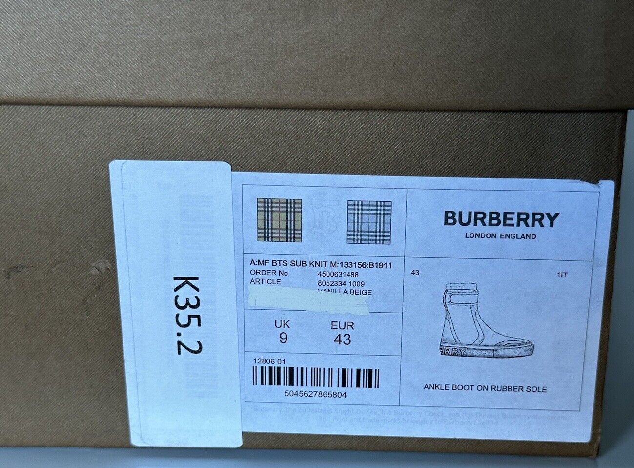 NIB 850 $ Burberry Vanilla Beige High-Top-Sneaker für Herren 10 US (43 Eu) 8052334 IT 